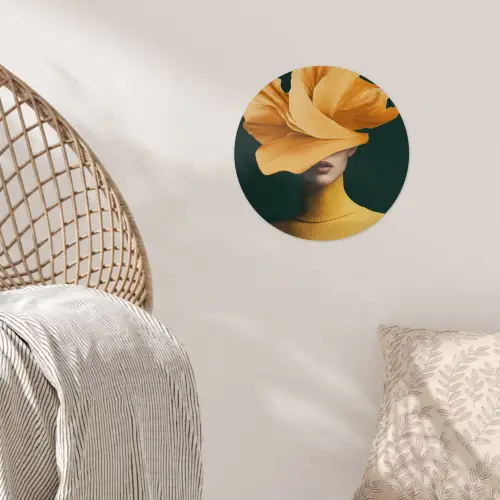 Vrouw - Hoed - Geel Wandcirkel behangsticker klein -sfeer4