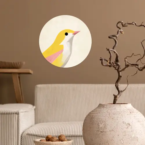 Vogel - Minimalistisch - Geel Wandcirkel behangsticker klein -sfeer1