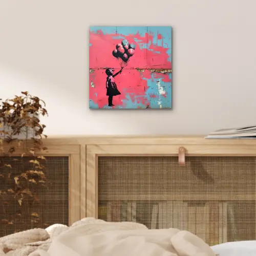 Graffiti - Meisje - Ballon - Banksy - Street art aluminium wit klein -sfeer3
