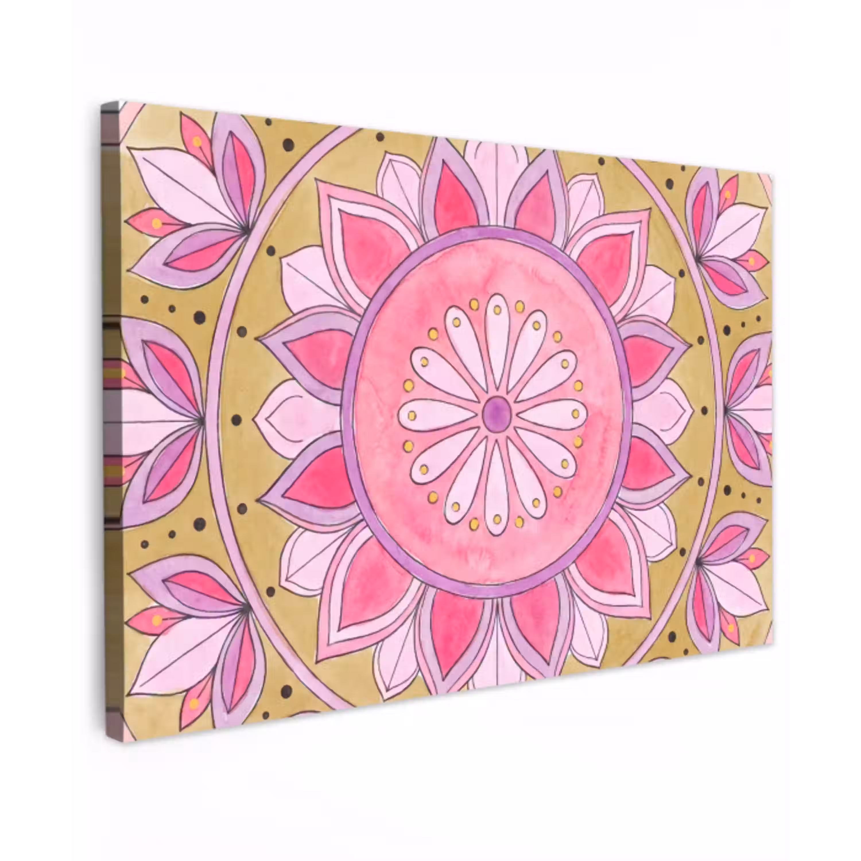 Mandala - Patroon - Kunst - Aquarel - Roze canvas 2cm klein -z3d