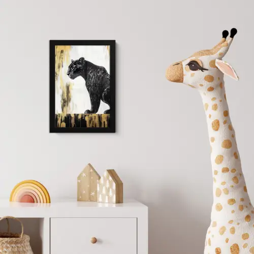 Panter - Zwart - Abstract - Goud fotolijst zwart zonder passe partout klein -usfeer4_kinderkamer