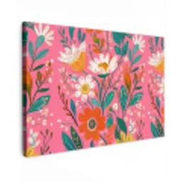 Roze - Bloemen - Wit - Oranje Tuinposter op houten frame 2 cm dik klein -3d