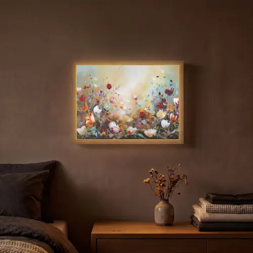 Olieverf - Bloemen - Kleurrijk - Natuur Light Box met batterij (Wandlamp) middel -sfeer4