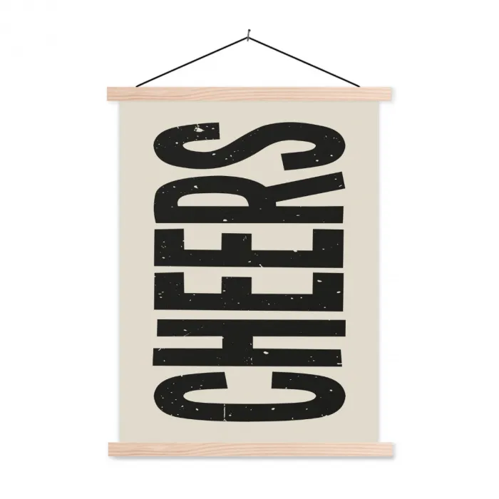 Cheers - Japandi - Zwart - Letters textielposter latten blank klein -3d