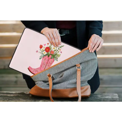 Cowboylaarzen - Roze - Boeket - Bloemen laptophoes neopreen klein -tas