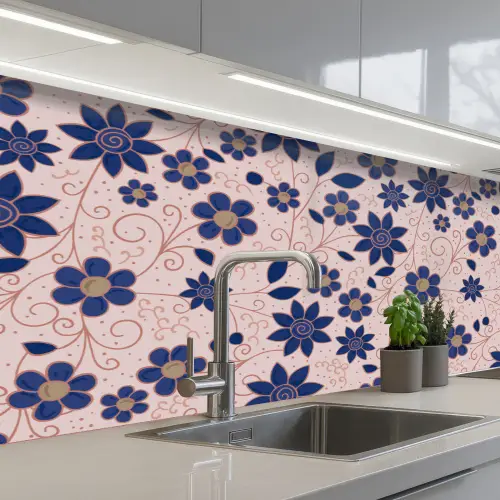 Bloemen - Blauw - Japan - Patronen keuken achterwand 2 middel 871 -3d_schuin