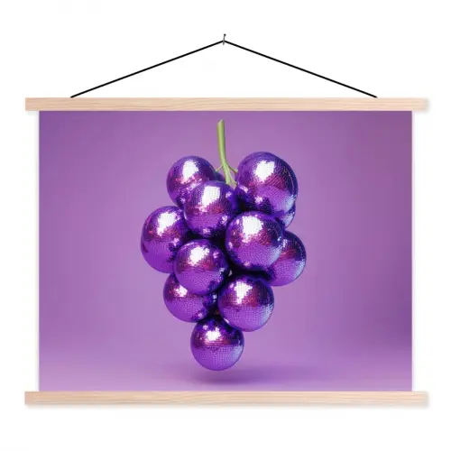 Druif - Disco - Glitter - Paars textielposter latten blank klein -3d