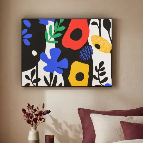 Bloemen - Bladeren - Abstract - Zwart Textielframe zwart klein -sfeer1