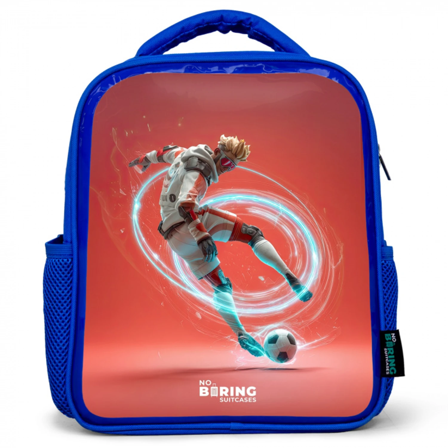 Voetbal - Jongen - Rood - Lichtcirkel Kinderrugzak - Blauw middel -3d