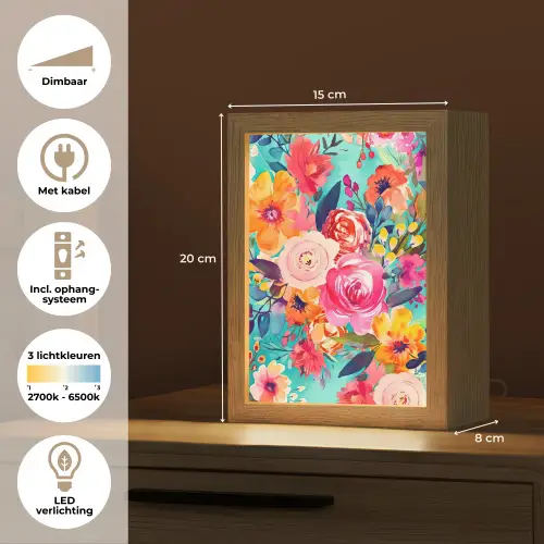 Bloemen - Olieverf - Kleurrijk - Natuur Light Box met kabel (Tafellamp) klein -USP_NL
