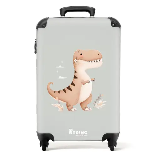 Dino in beige en grijze kleuren NBS - Handbagage koffer - Kinderen Unisex middel -productfoto_recht