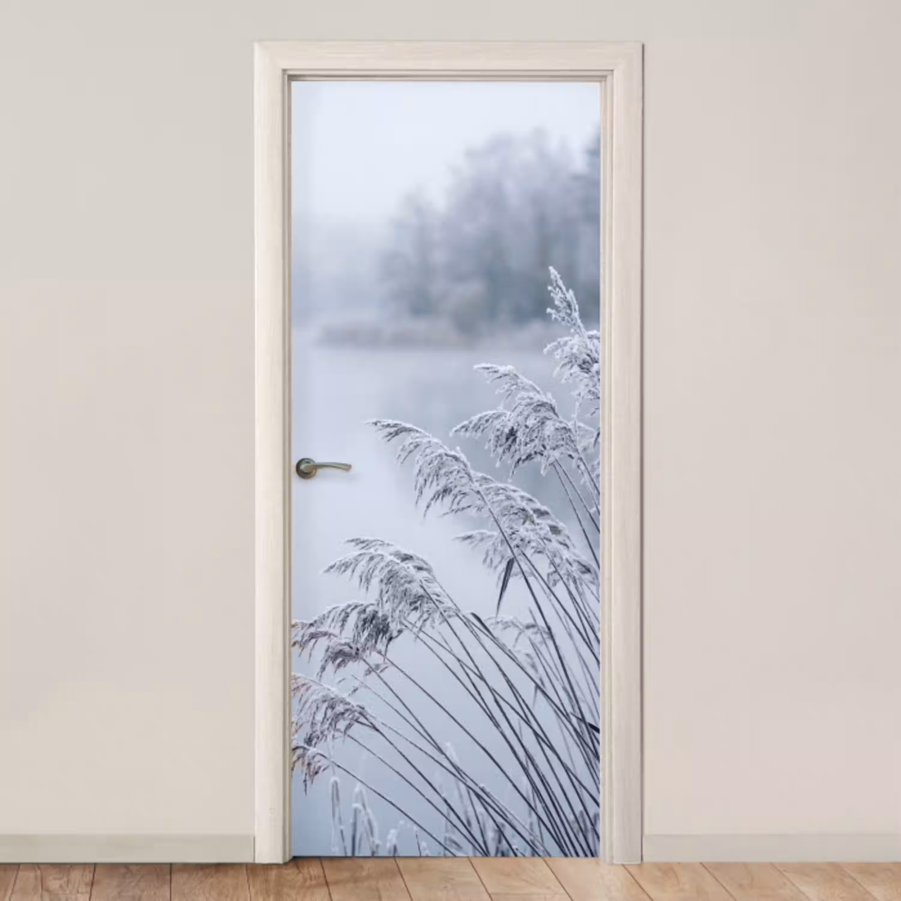 Riet - Bevroren - Winter - Natuur deurposter klein -3d_beige