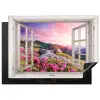 Bergen - Landschap - Doorkijk - Bloemen - Avond - Roze Inductie beschermer vinyl 3mm middel -3d