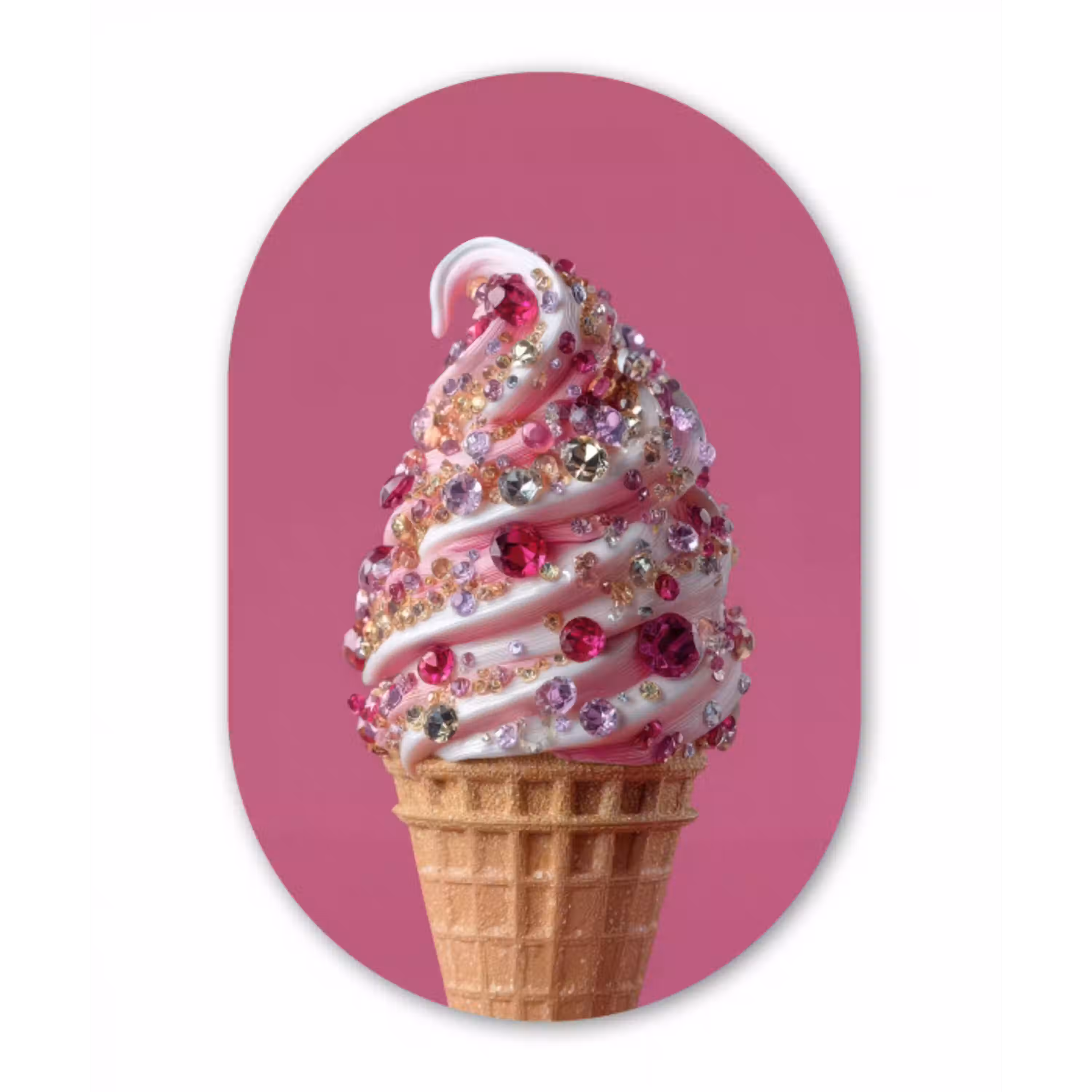 Softijs - Edelstenen - Roze - Hoorntje Wandcirkel Ovaal Aluminium middel -3d
