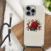 Kerststuk - Poinsettia - Dennenappels - Rood Hoesje iPhone 16 Pro Max met koord klein -sfeer4
