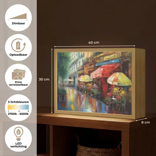 Straat - Olieverf - Kleurrijk - Stad Light Box met batterij (Wandlamp) middel -USP_websiteoverzichtNL