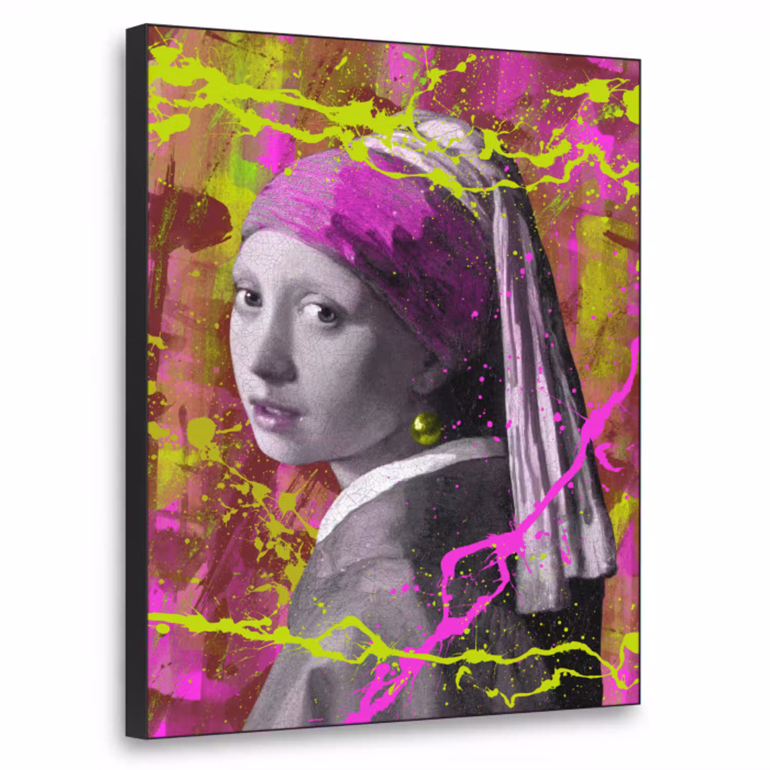 Meisje met de parel - Johannes Vermeer - Neon Textielframe zwart klein -3d