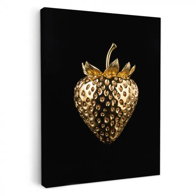 Canvas schilderij - Aardbei - Goud - Zwart - Chrome