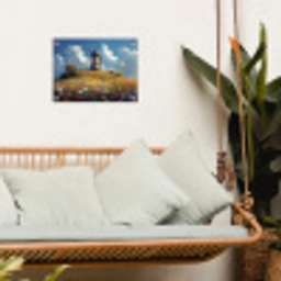 Windmolen - Heuvel - Bloemen - Kleurrijk tuinposter los doek klein -sfeer7