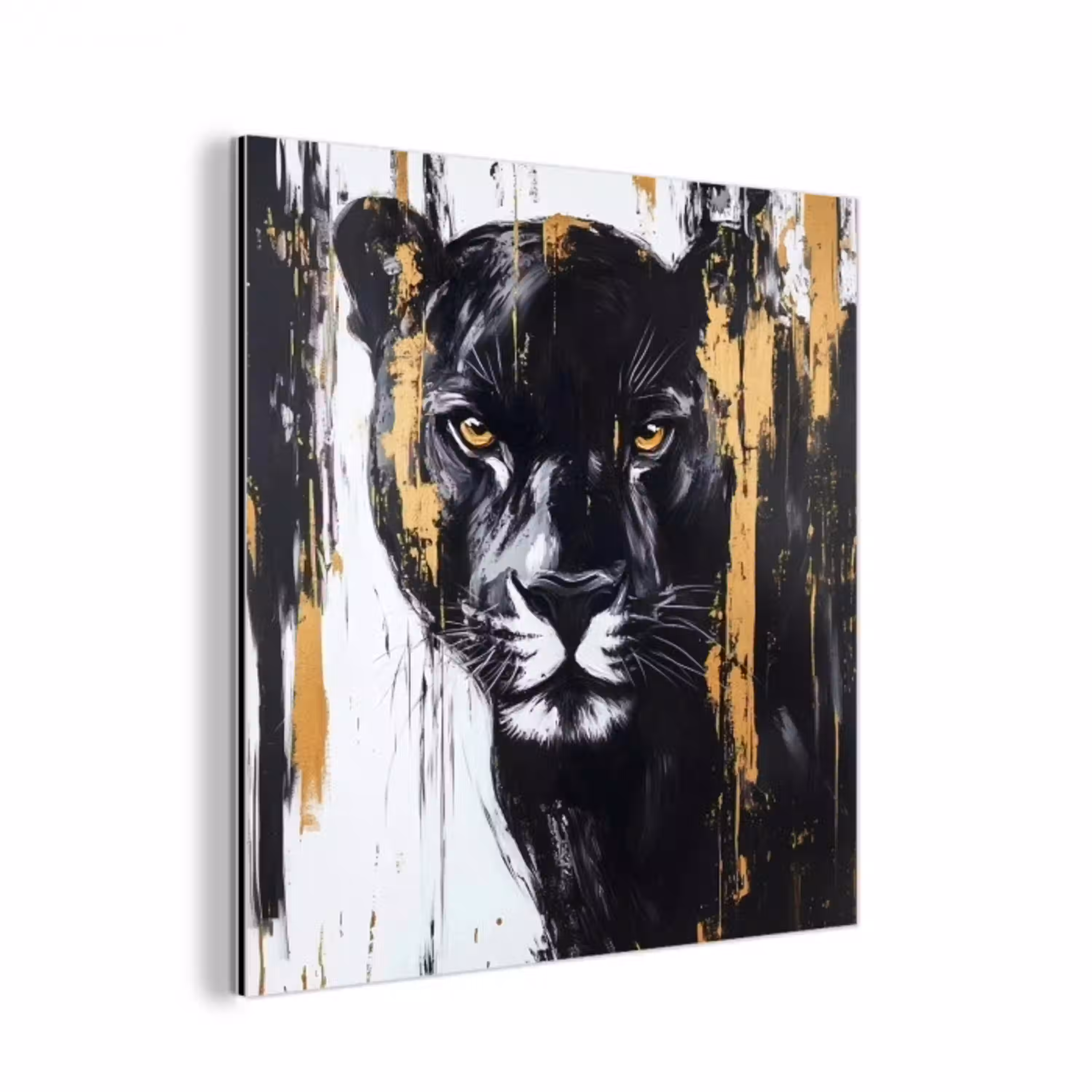 Panter - Zwart - Abstract - Verfstreken aluminium wit klein -3d