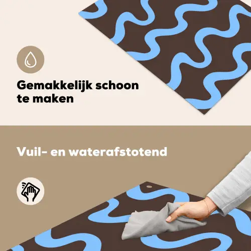 Kronkelende lijnen - Blauw - Bruin - Minimalistisch Inductie beschemer met haakjes klein 777 -ky-schoon-nl