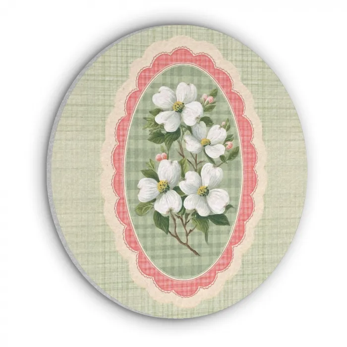 Bloemen - Illustratie - Geruit - Groen Akoestische PET Vilt - Rond klein -3d