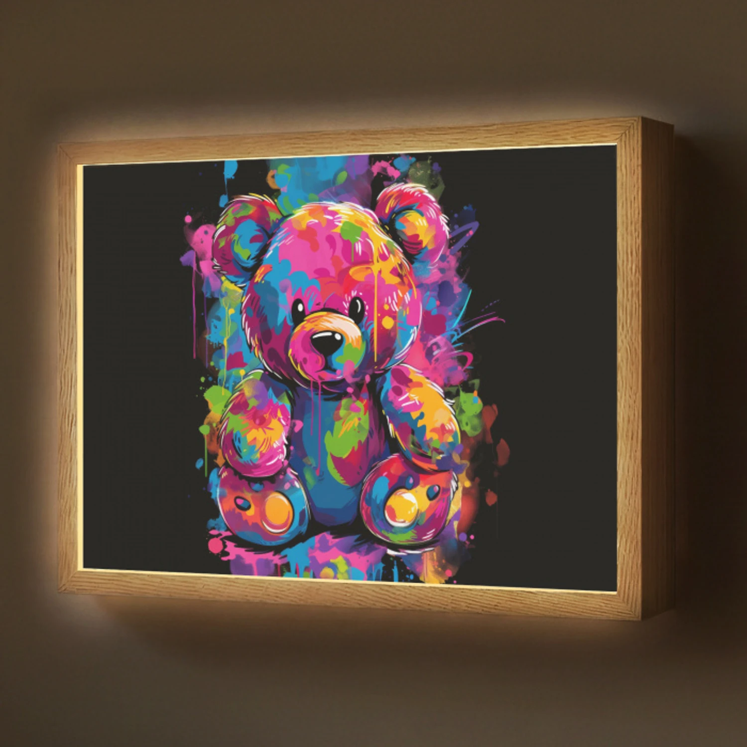 Beer - Verf - Kleurrijk - Knuffeldier Light Box met batterij (Wandlamp) middel -z3d_website