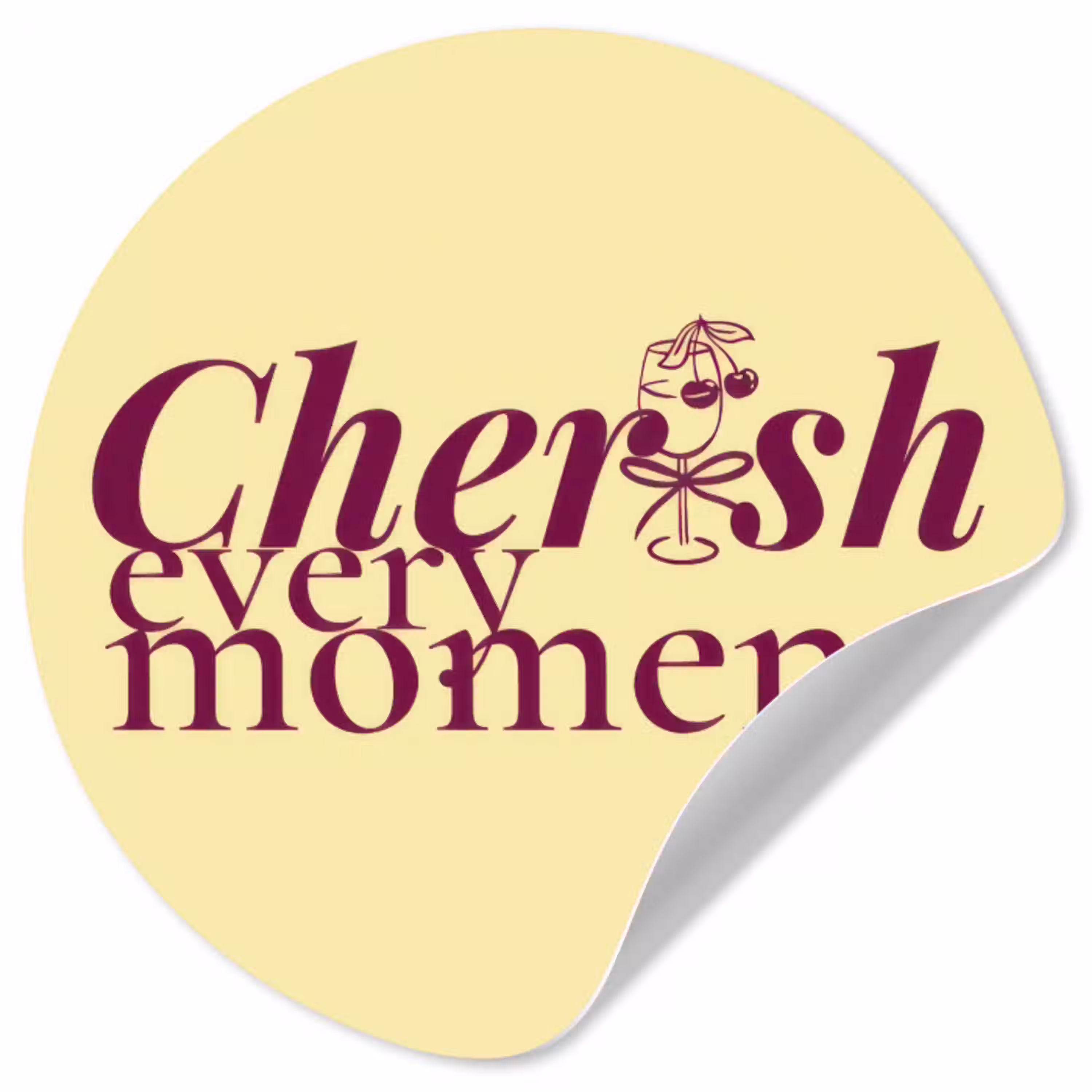 Cherish every moment - Cocktailglas - Geel Wandcirkel behangsticker klein -3d