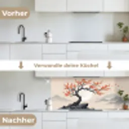 Aziatisch - Bloesem - Rood keuken achterwand 2 middel -voor-na_DE