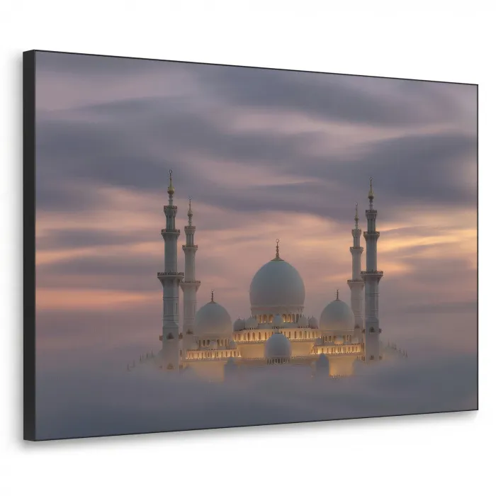 Zonsondergang - Moskee - Wolken - Islamitisch Textielframe zwart klein -3d
