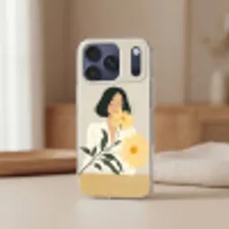 Vrouw - Bloem - Geel - Minimalistisch Telefoonhoesje iPhone 17 Pro Max klein -sfeer2