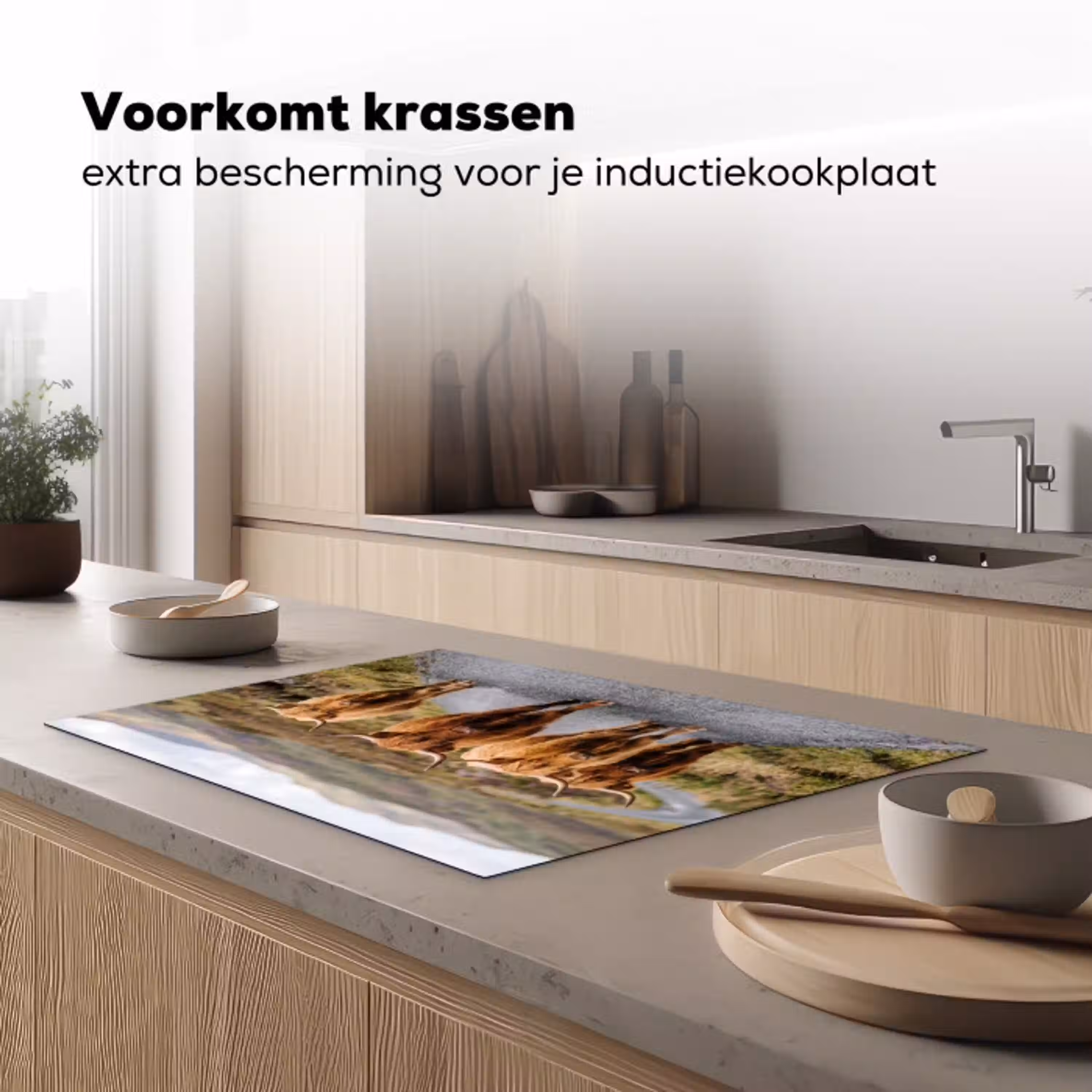 Schotse Hooglanders - Weg - Landschap - Kudde Inductie beschermer vinyl 3mm klein -sfeer1