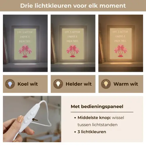Groen - Zomer - Quote - Palmboom Light Box met kabel (Wandlamp) klein -USP_lichtkleurNL