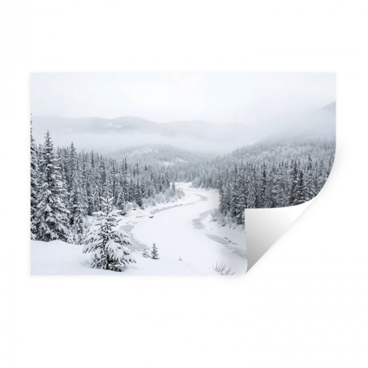 Rivier - Bevroren - Landschap - Winter Muursticker klein -3d