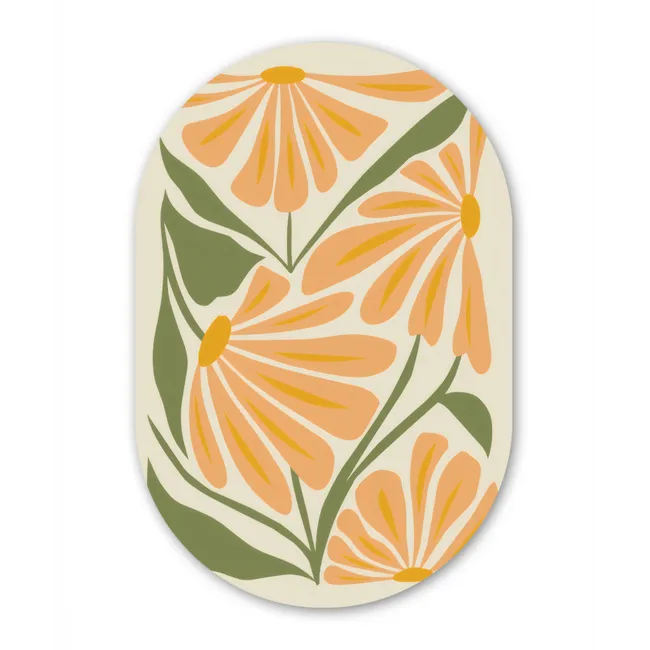 Blaadjes - Zachtoranje - Bloemen Wandcirkel Ovaal Glas middel -3d