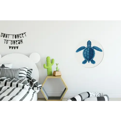 Schildpad - Blauw - Schild Wandcirkel aluminium klein -kinderkamer