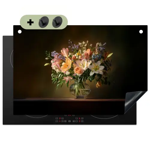 Glazen - Bloemen - Boeket - Kleuren Inductie beschemer met haakjes klein -3d