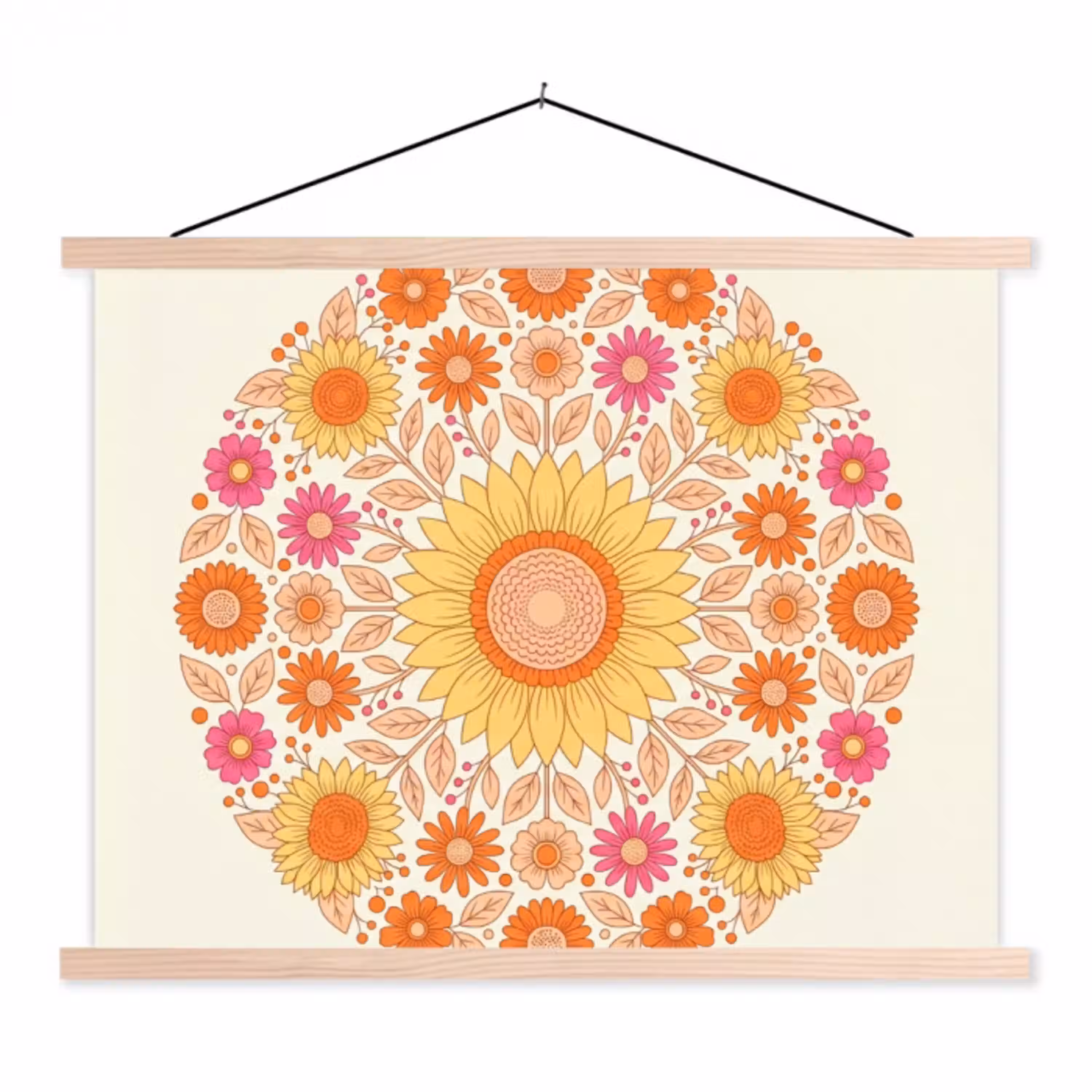 Bloemen - Mandala - Patroon - Kleurrijk textielposter latten blank klein -3d