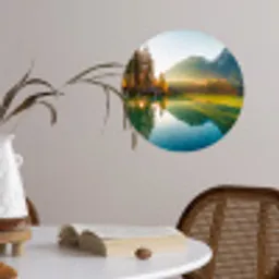 Meer - Bos - Bergen - Natuur - Zon - Landschap Wandcirkel behangsticker klein -sfeer3