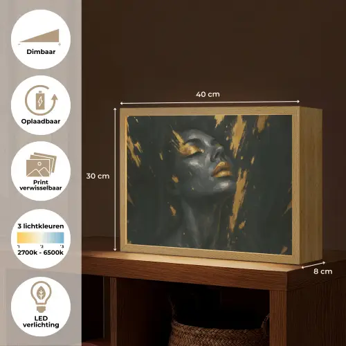 Gezicht - Vrouw - Verfspatten - Abstract Light Box met batterij (Wandlamp) middel -USP_websiteoverzichtNL