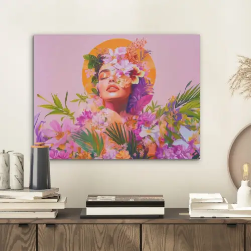 Vrouw - Abstract - Cirkel - Bloemen PET vilt klein -sfeer1