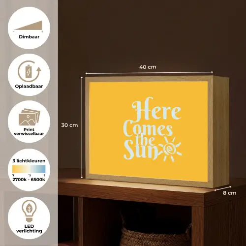 Geel - Blauw - Here comes the sun Light Box met batterij (Wandlamp) middel -USP_websiteoverzichtNL
