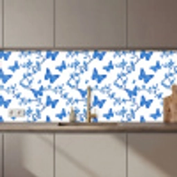 Vlinder - Bloemen - Blauw keuken achterwand 2 middel 871 zz_3dshopping
