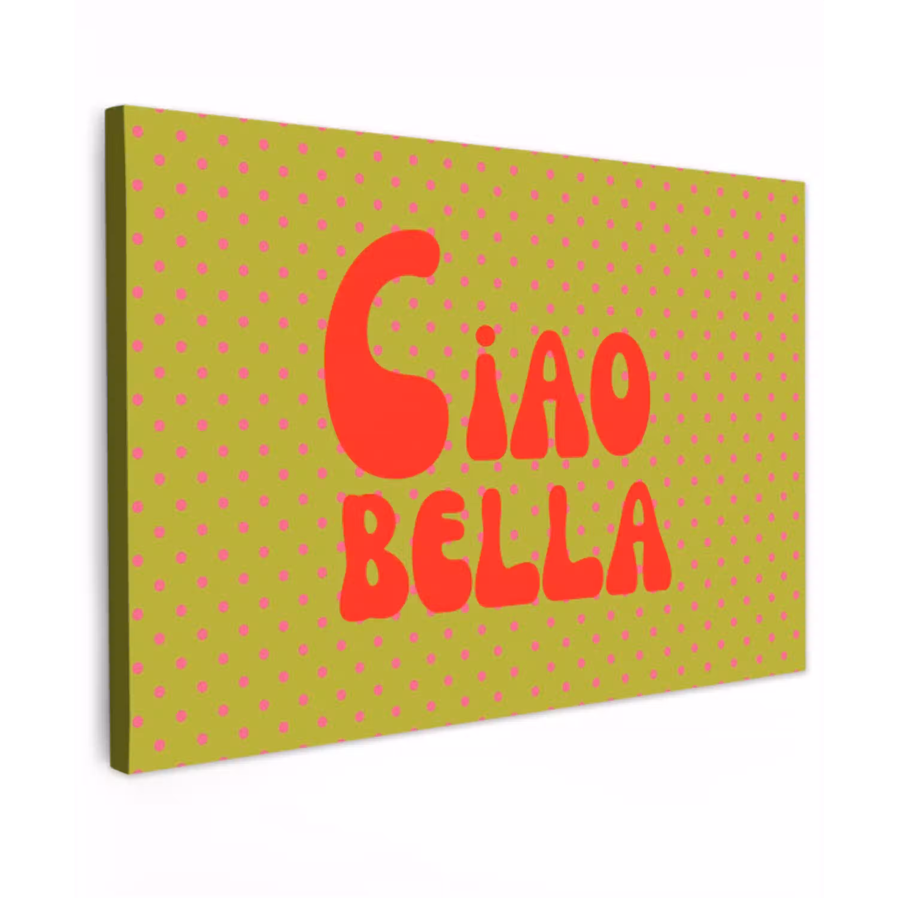 Ciao bella - Rood - Groen - Stippen Tuinposter op houten frame 2 cm dik klein -3d