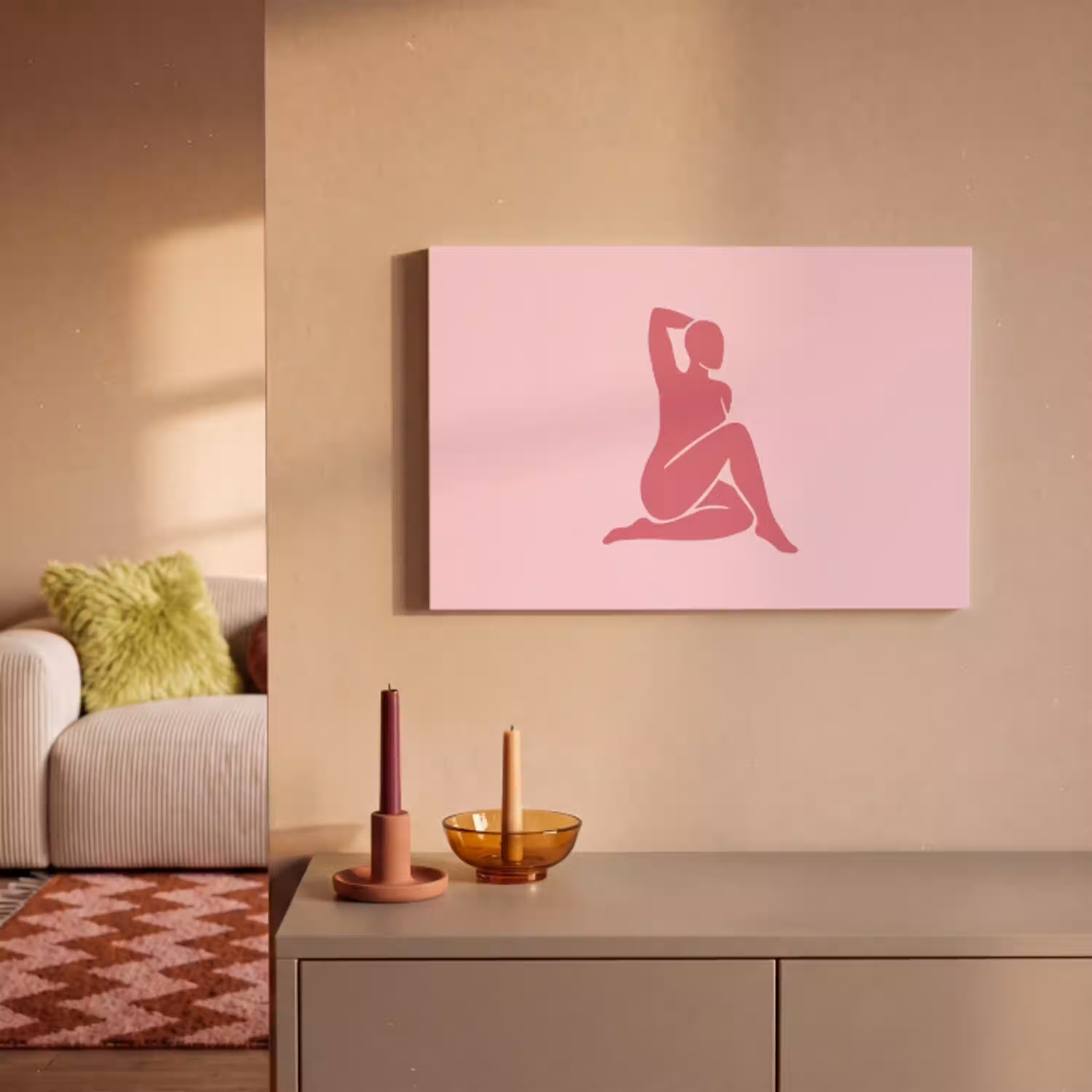 Vrouw - Silhouet - Abstract - Modern - Roze canvas 2cm klein -sfeer1
