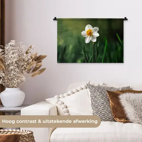 Narcis - Bloem - Wit - Grassprieten Wandkleed katoen klein -sfeer1