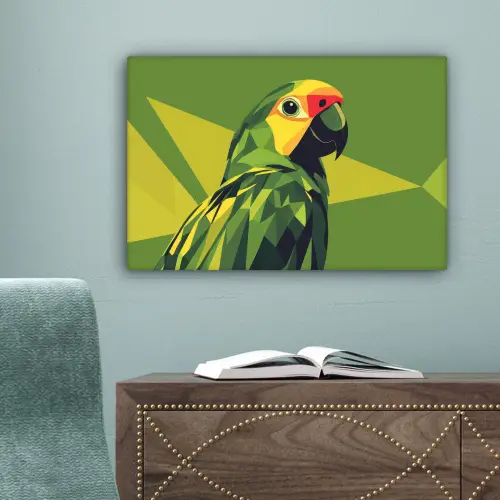 Papegaai - Groen - Snavel - Abstract canvas 2cm klein -sfeer4