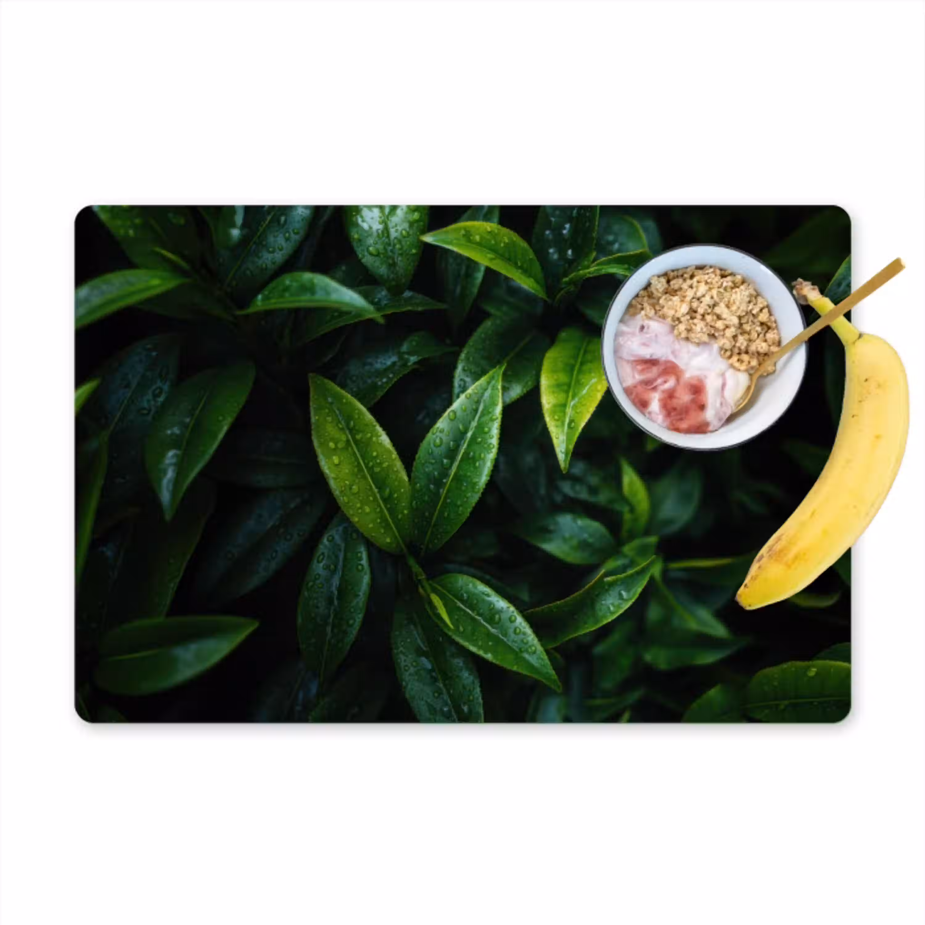Bladeren - Regendruppels - Licht - Groen Placemat vinyl groot -zzzproduct_Kitchenyeah-website