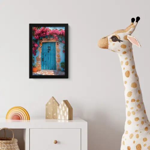 Deur - Hout - Bloemen - Blauw fotolijst zwart zonder passe partout klein -usfeer4_kinderkamer