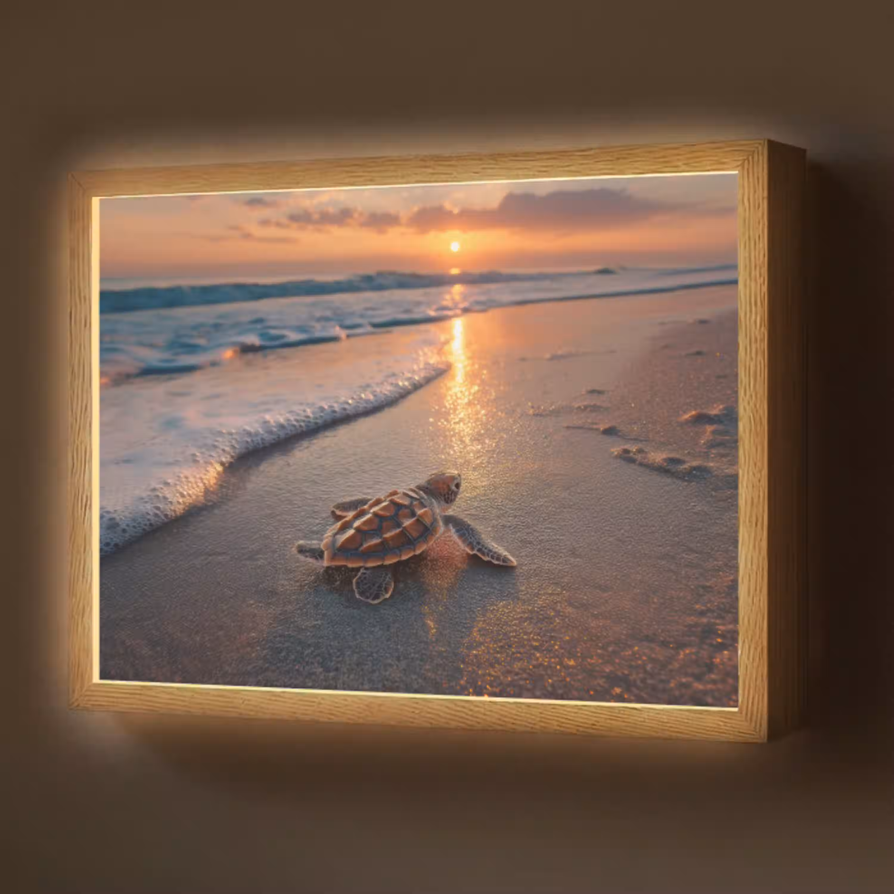 Schildpad - strand - Zonsondergang Light Box met batterij (Wandlamp) middel -z3d_website
